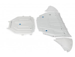 Защита радиатора, картера и КПП Rival для Volkswagen Touareg III (вкл. пакеты "Движение по бездорожью" и "Подвеска Pro") 2018-н.в., штампованная, алюминий 3 мм, с крепежом, 4 части № K333.5870.1
